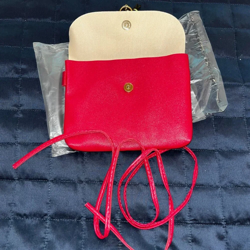 Small Hot Pink Handbag Purse with‎ Gold Deer Pendant - Clutch or Crossbody Bag